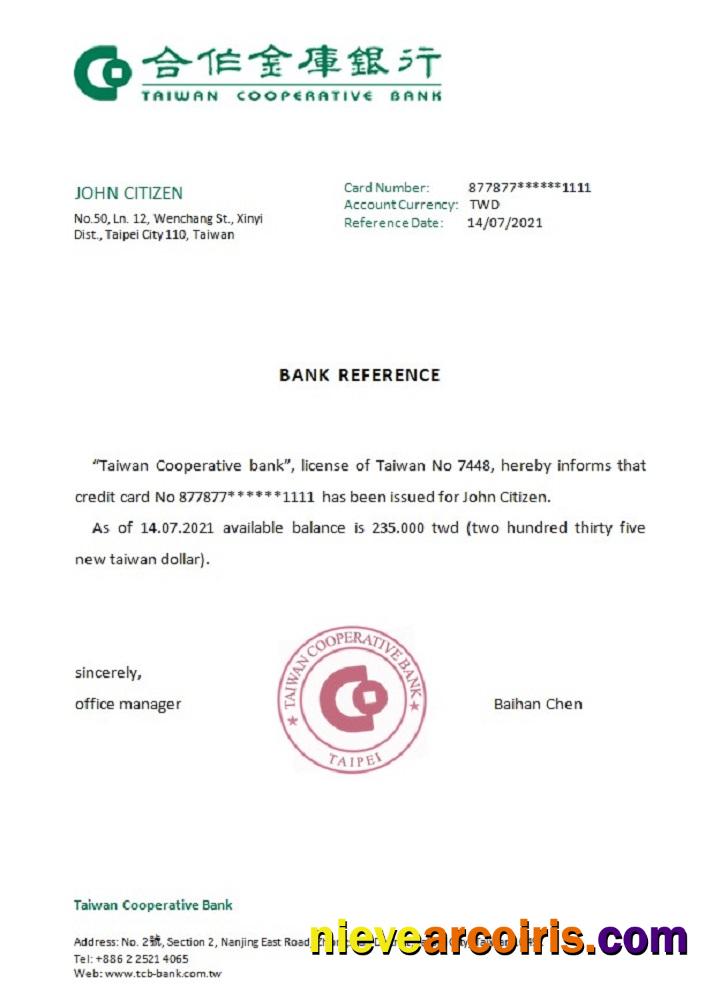 Taiwan Taiwan Cooperative Bank reference